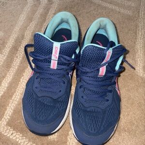 Asics Navy Running Shoes with Mint and Pink Accents